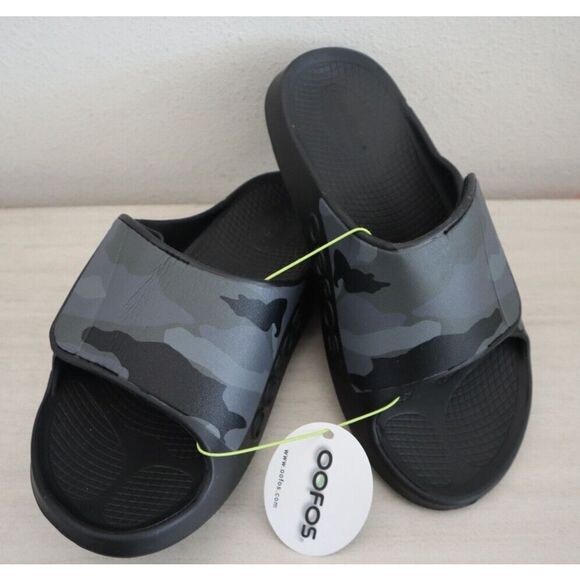 Oofos 1553 Unisex Men's Sz 11 Women's 13 Black Camo Ooahh Sport Flex Slides - Picture 2 of 10